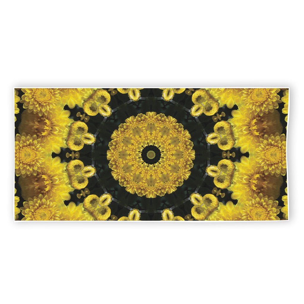 Yellow Flower Kaleidoscope Print Beach Towel