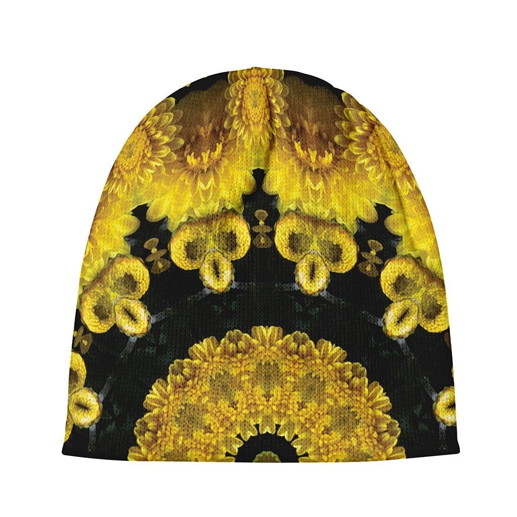 Yellow Flower Kaleidoscope Print Beanie