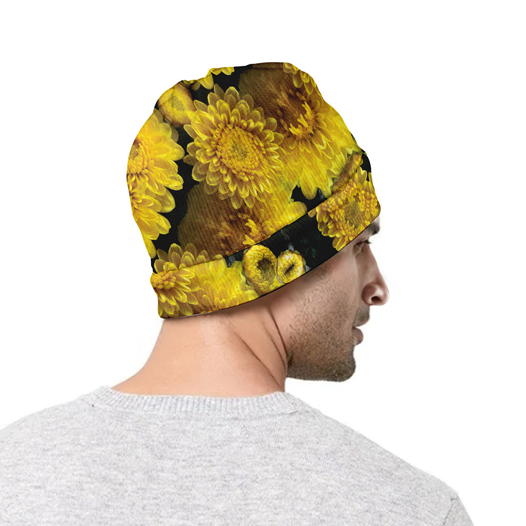 Yellow Flower Kaleidoscope Print Beanie