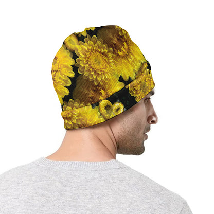 Yellow Flower Kaleidoscope Print Beanie