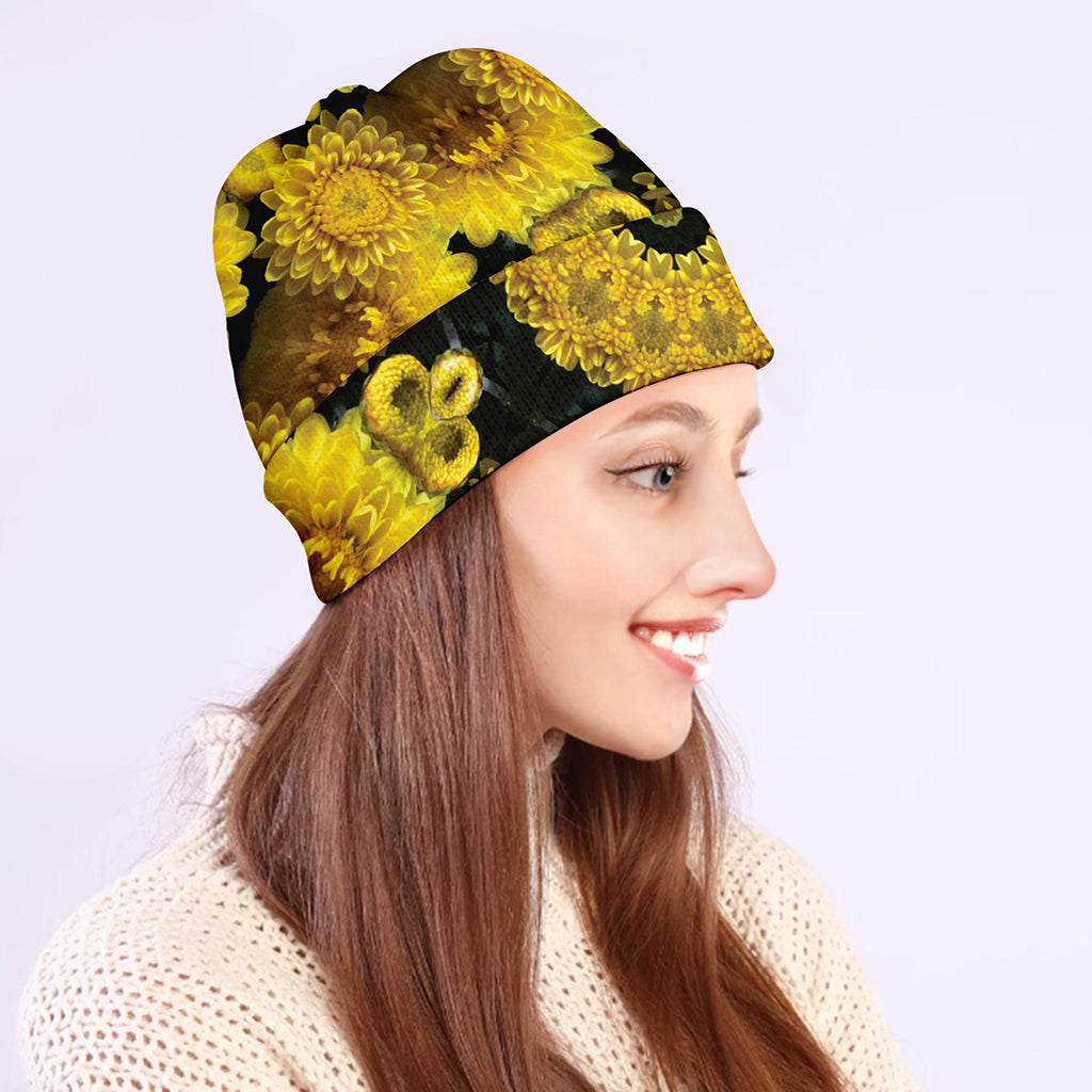 Yellow Flower Kaleidoscope Print Beanie