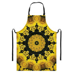 Yellow Flower Kaleidoscope Print Bib Apron With Pocket