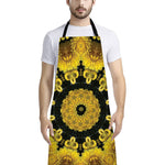 Yellow Flower Kaleidoscope Print Bib Apron With Pocket