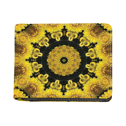 Yellow Flower Kaleidoscope Print Bifold Wallet