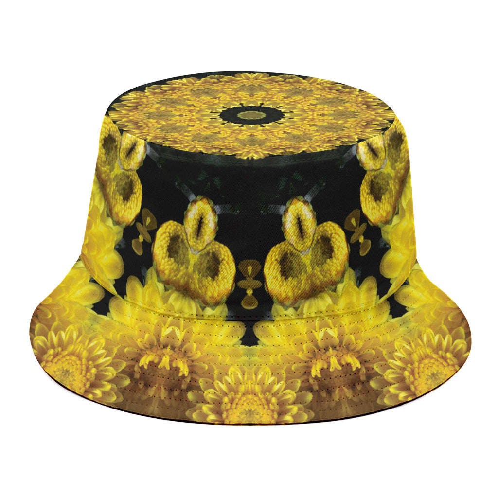 Yellow Flower Kaleidoscope Print Bucket Hat