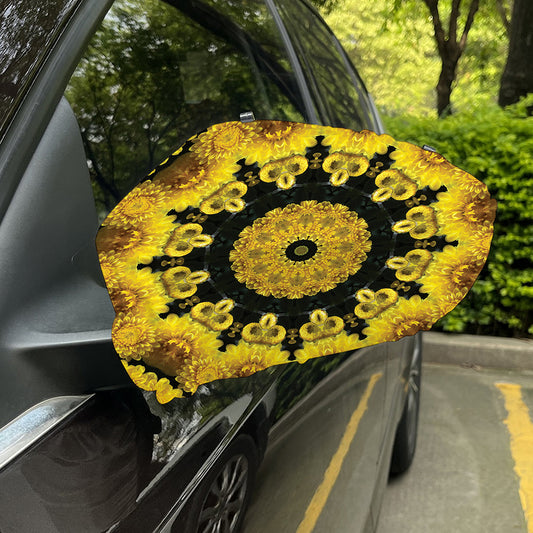 Yellow Flower Kaleidoscope Print Car Side Mirror Covers
