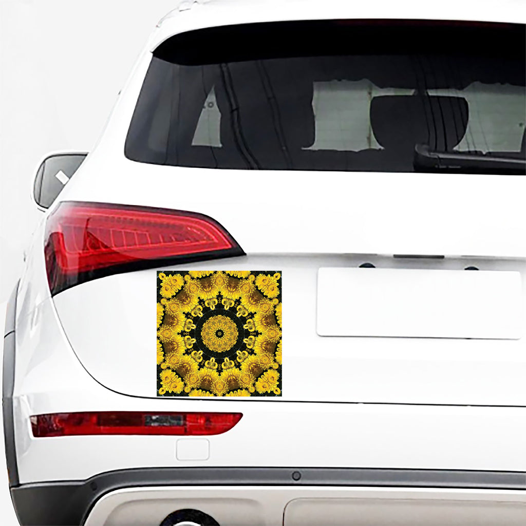 Yellow Flower Kaleidoscope Print Car Sticker