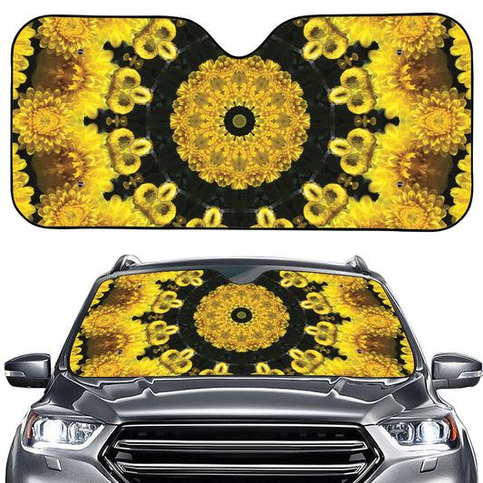 Yellow Flower Kaleidoscope Print Car Windshield Sun Shade