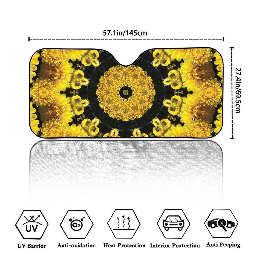 Yellow Flower Kaleidoscope Print Car Windshield Sun Shade