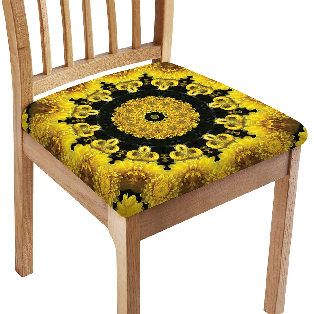 Yellow Flower Kaleidoscope Print Chair Cushion Cover