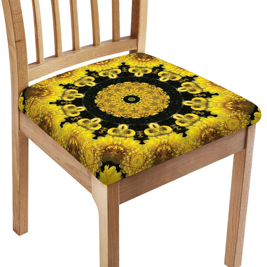 Yellow Flower Kaleidoscope Print Chair Cushion Cover