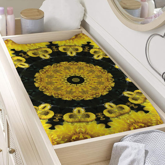 Yellow Flower Kaleidoscope Print Changing Pad Cover