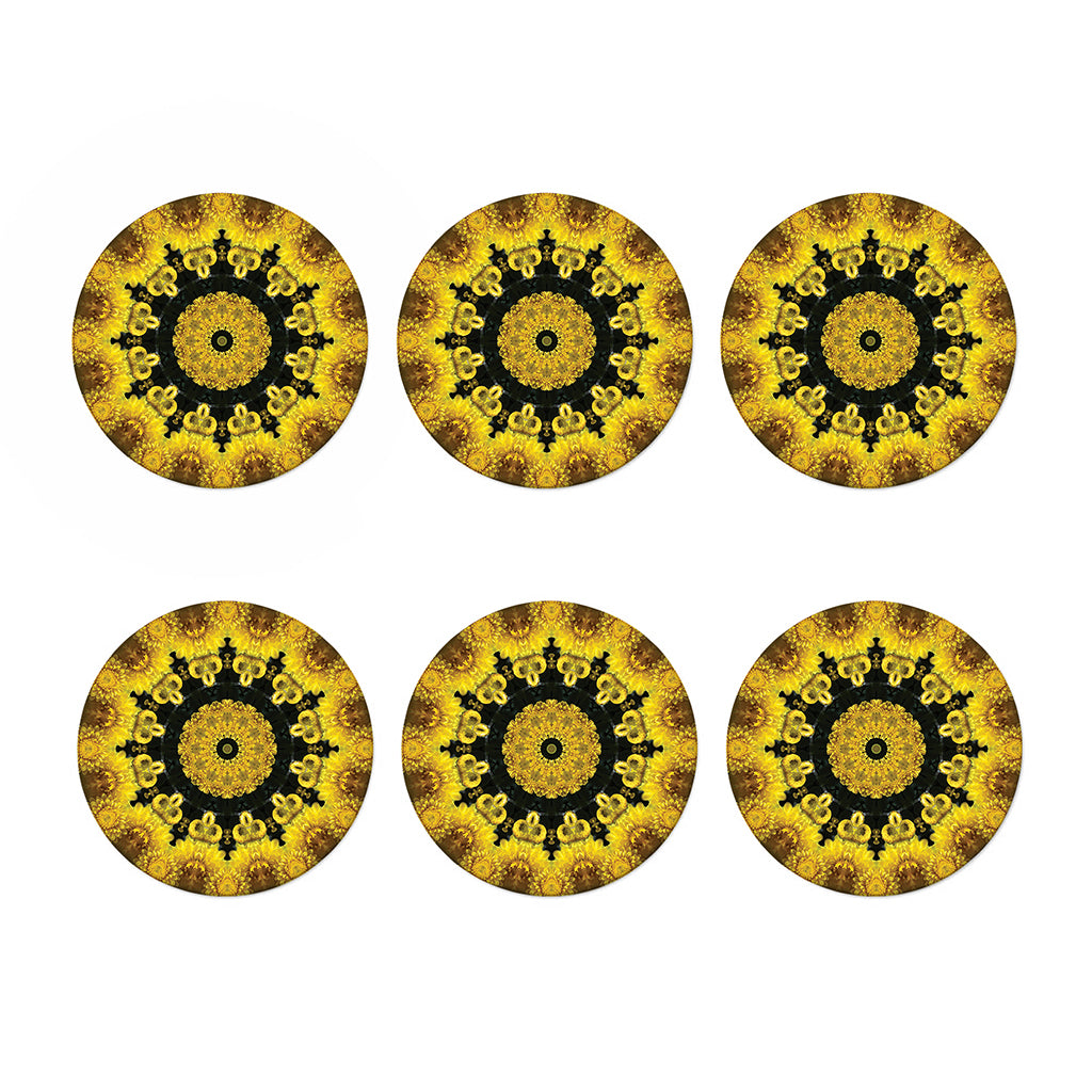 Yellow Flower Kaleidoscope Print Coaster Set