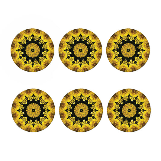 Yellow Flower Kaleidoscope Print Coaster Set