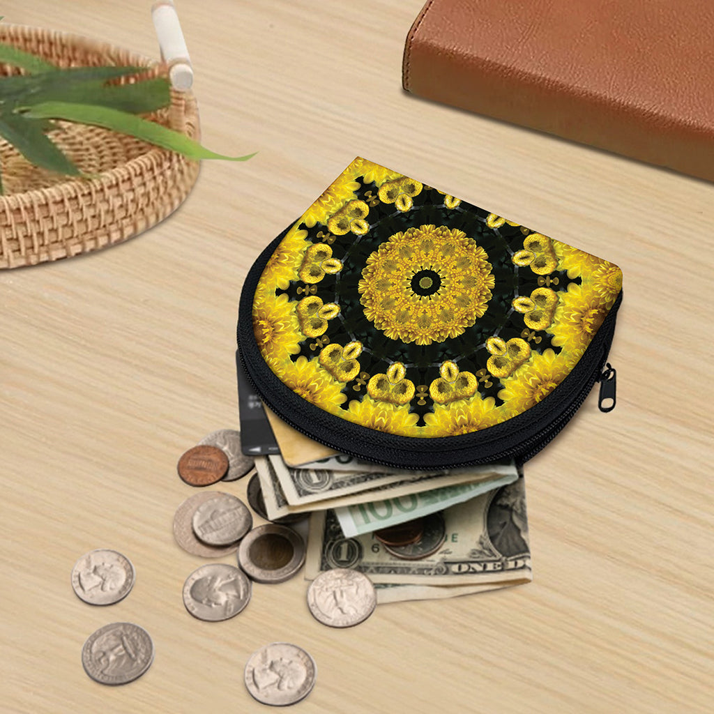 Yellow Flower Kaleidoscope Print Coin Purse