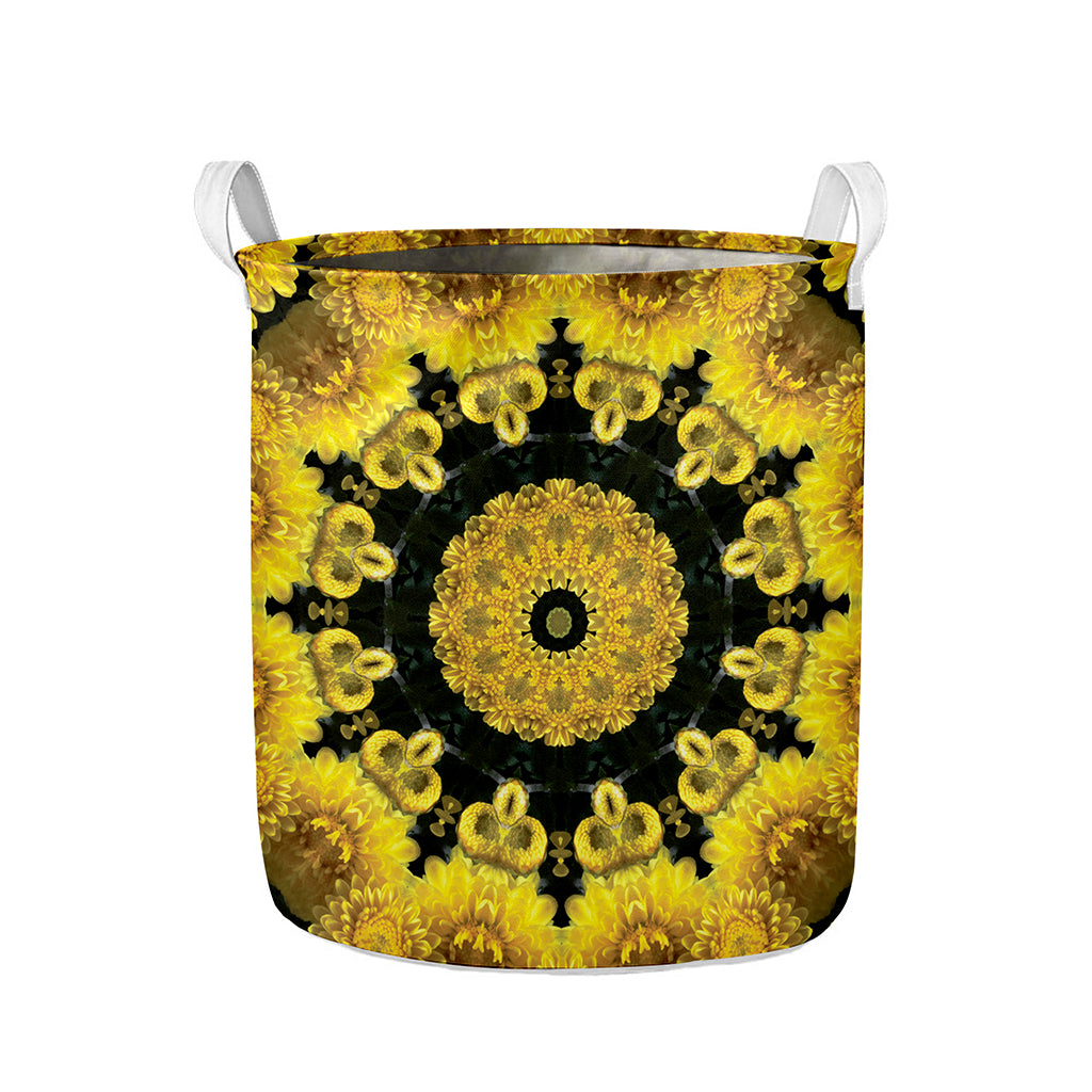 Yellow Flower Kaleidoscope Print Collapsible Laundry Basket