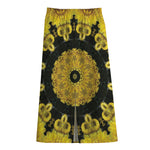 Yellow Flower Kaleidoscope Print Cotton Front Slit Maxi Skirt