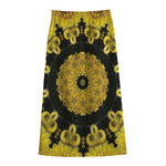 Yellow Flower Kaleidoscope Print Cotton Front Slit Maxi Skirt