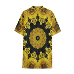 Yellow Flower Kaleidoscope Print Cotton Hawaiian Shirt