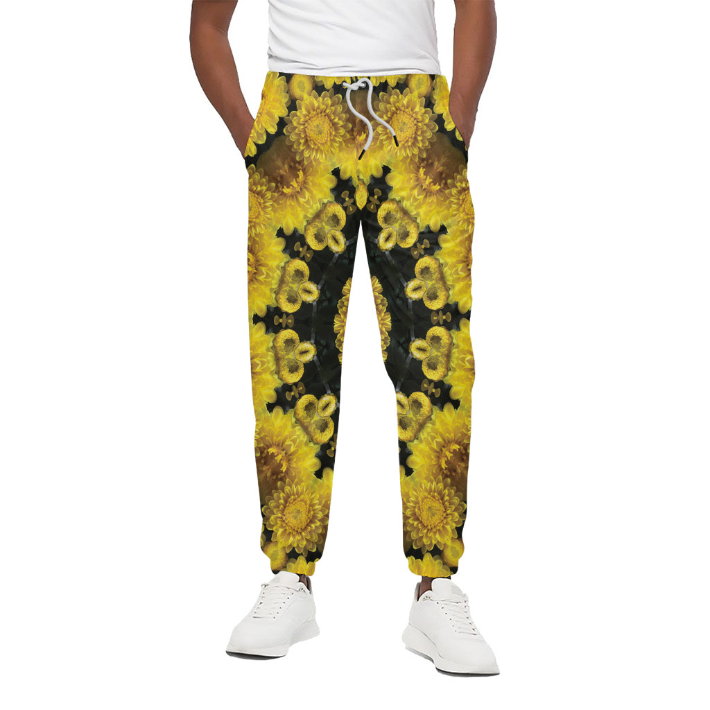 Yellow Flower Kaleidoscope Print Cotton Pants
