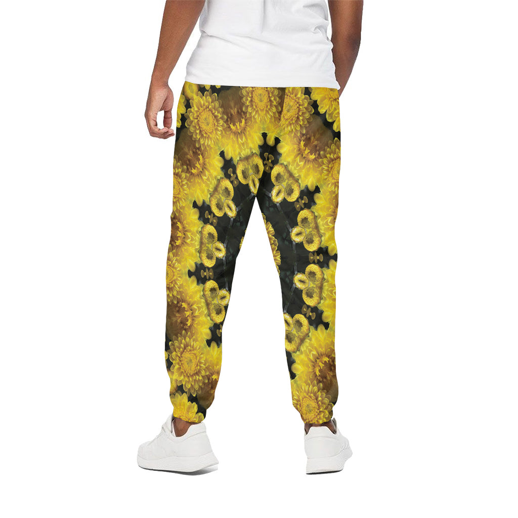 Yellow Flower Kaleidoscope Print Cotton Pants