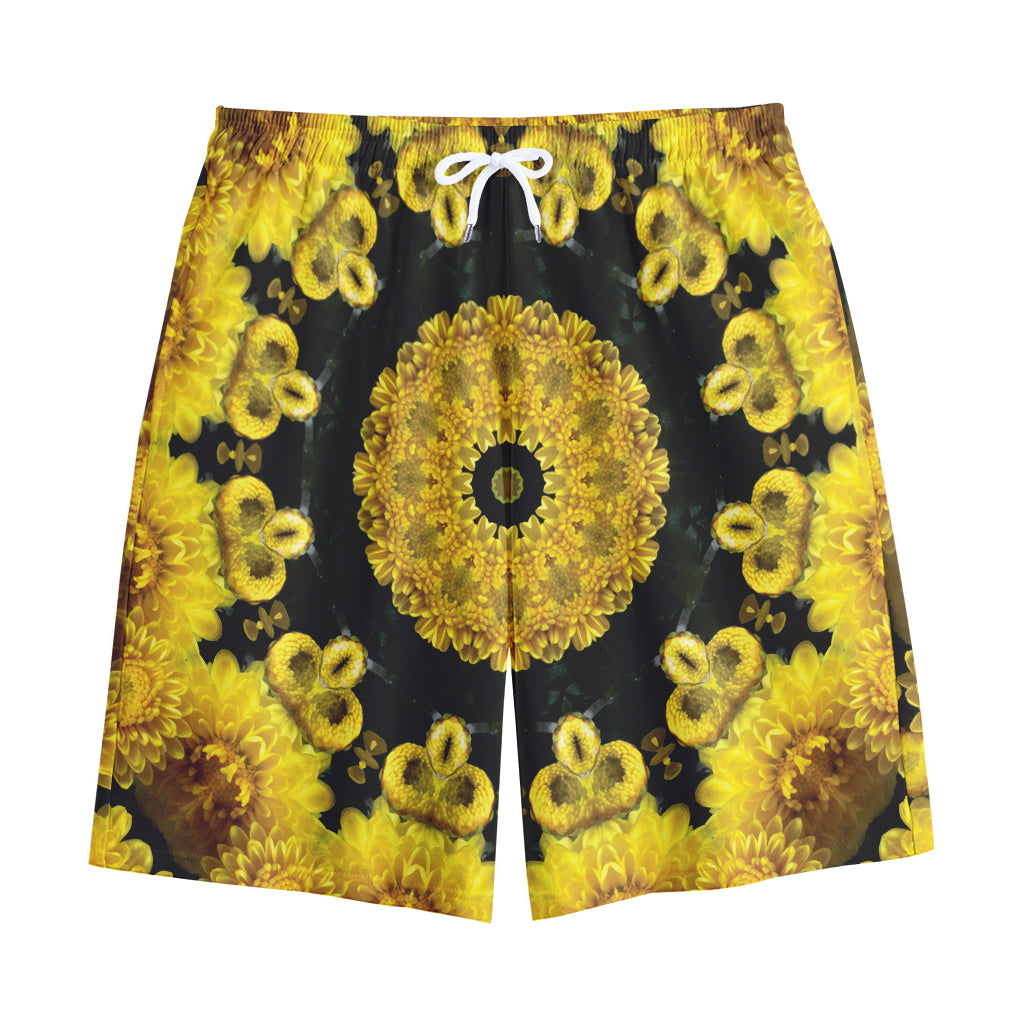 Yellow Flower Kaleidoscope Print Cotton Shorts
