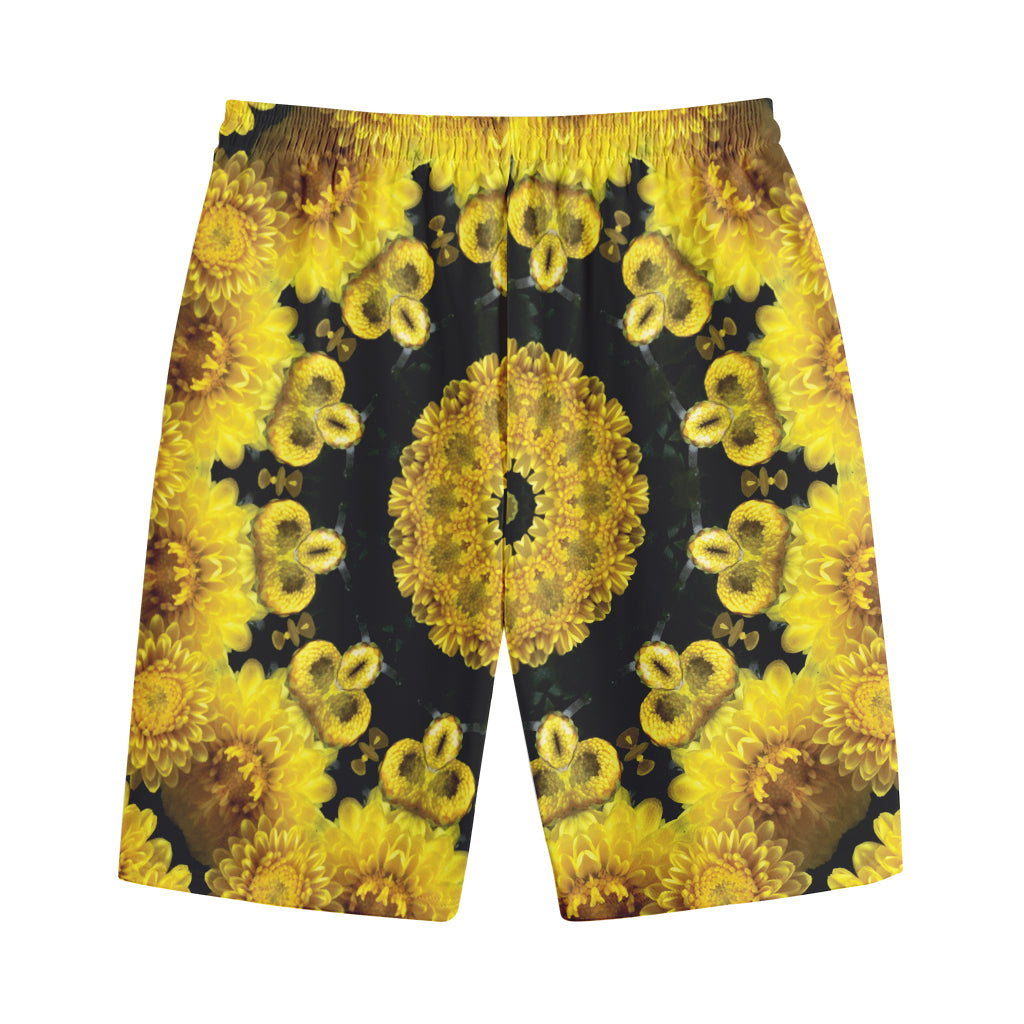 Yellow Flower Kaleidoscope Print Cotton Shorts