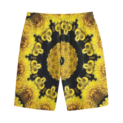 Yellow Flower Kaleidoscope Print Cotton Shorts