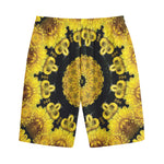 Yellow Flower Kaleidoscope Print Cotton Shorts