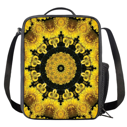 Yellow Flower Kaleidoscope Print Crossbody Lunch Bag