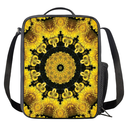 Yellow Flower Kaleidoscope Print Crossbody Lunch Bag