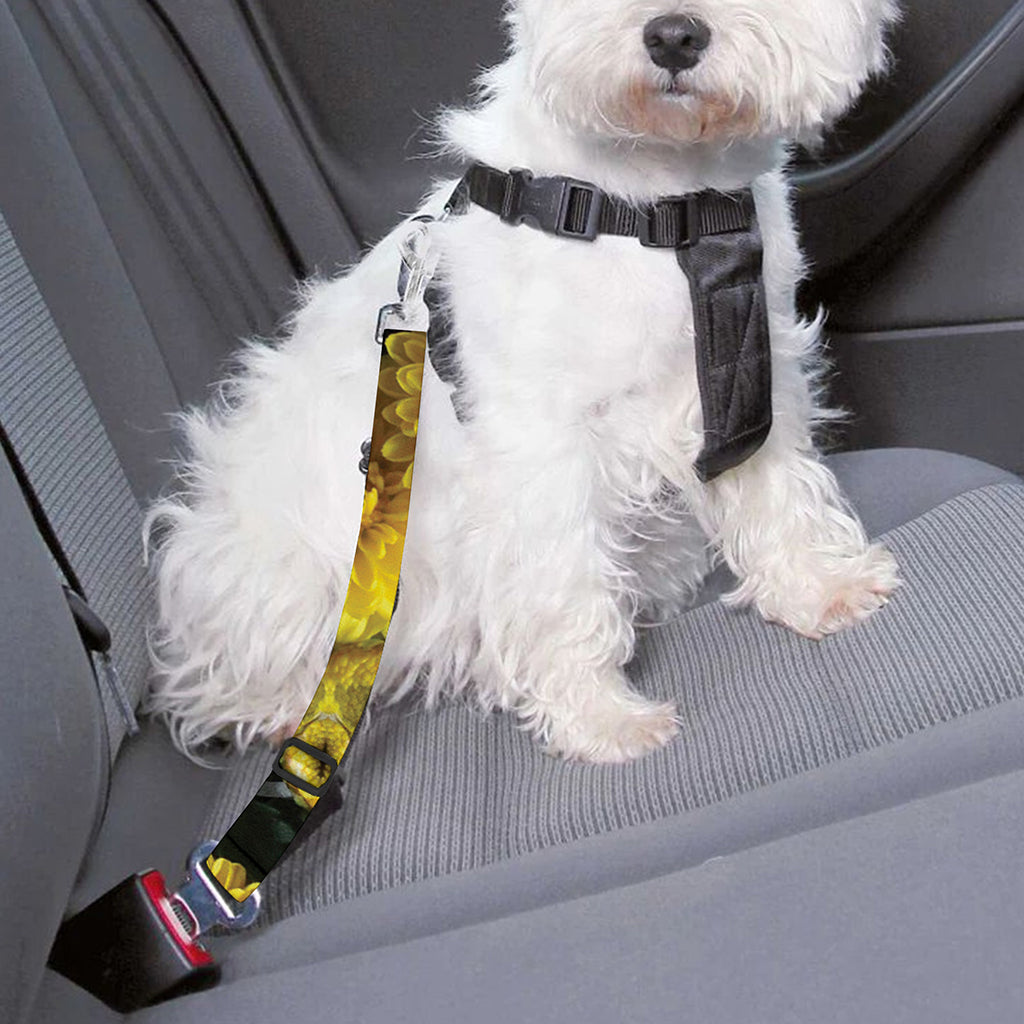 Yellow Flower Kaleidoscope Print Dog Seat Belt