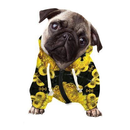 Yellow Flower Kaleidoscope Print Dog Zip Up Hoodie