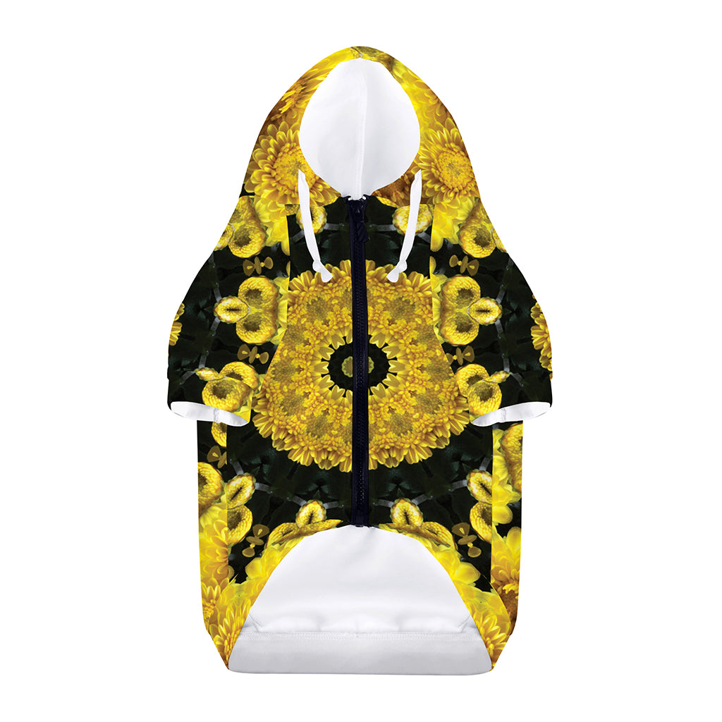 Yellow Flower Kaleidoscope Print Dog Zip Up Hoodie