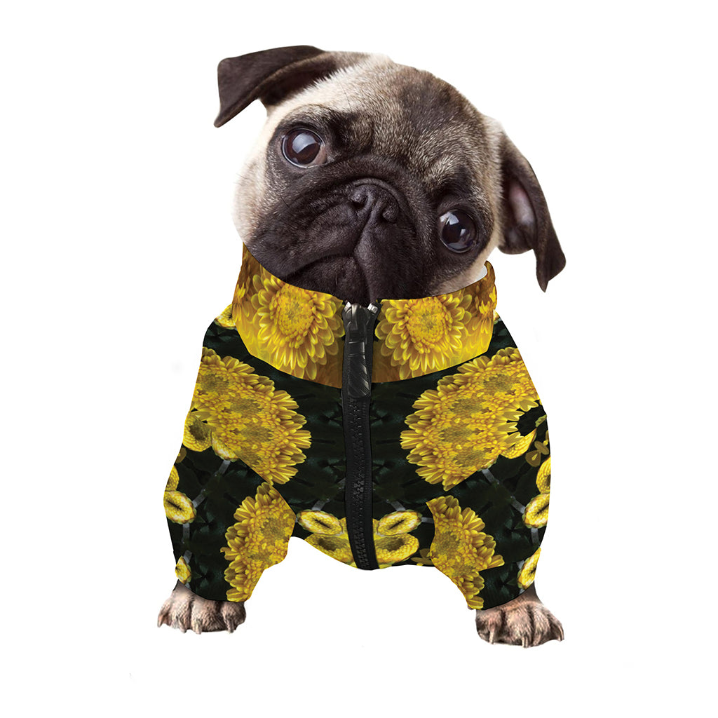 Yellow Flower Kaleidoscope Print Dog Zip Up Jacket