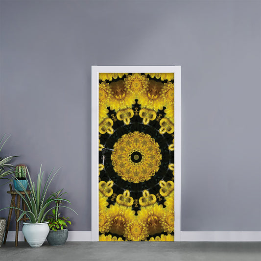 Yellow Flower Kaleidoscope Print Door Sticker