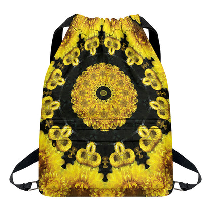 Yellow Flower Kaleidoscope Print Drawstring Backpack