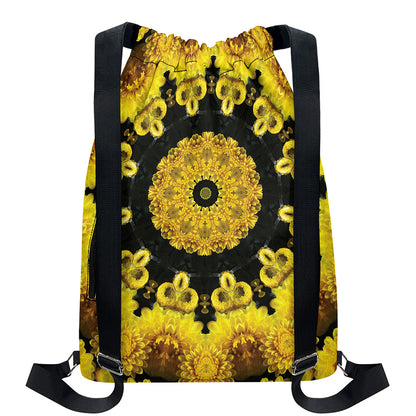 Yellow Flower Kaleidoscope Print Drawstring Backpack