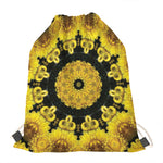 Yellow Flower Kaleidoscope Print Drawstring Bag