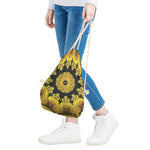 Yellow Flower Kaleidoscope Print Drawstring Bag