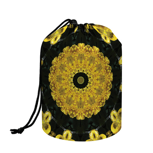 Yellow Flower Kaleidoscope Print Drawstring Makeup Bag