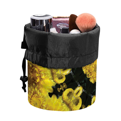 Yellow Flower Kaleidoscope Print Drawstring Makeup Bag