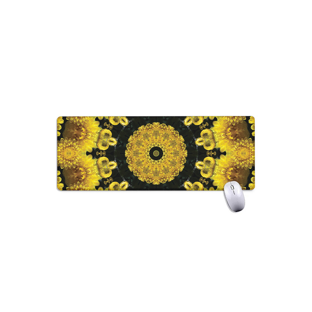 Yellow Flower Kaleidoscope Print Extended Mouse Pad