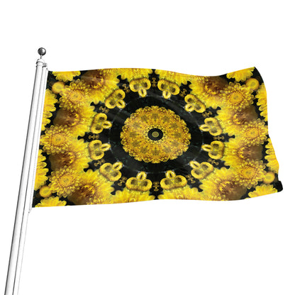 Yellow Flower Kaleidoscope Print Flag
