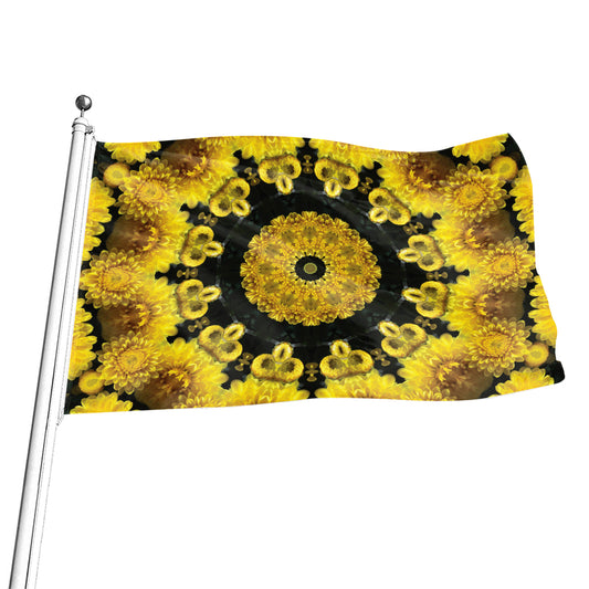 Yellow Flower Kaleidoscope Print Flag