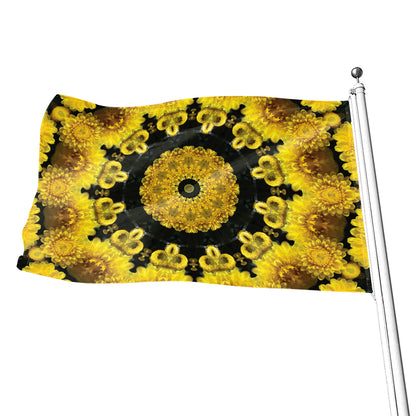 Yellow Flower Kaleidoscope Print Flag