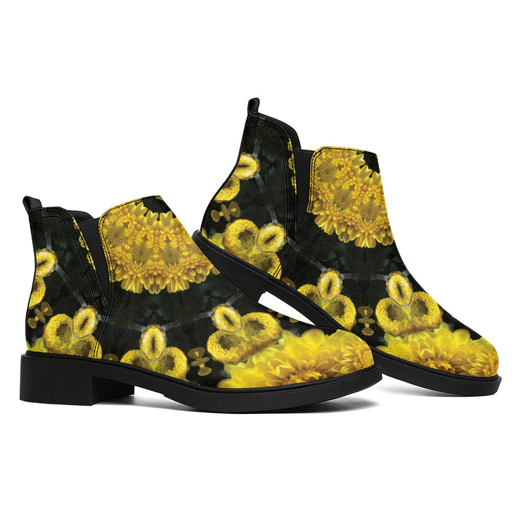 Yellow Flower Kaleidoscope Print Flat Ankle Boots