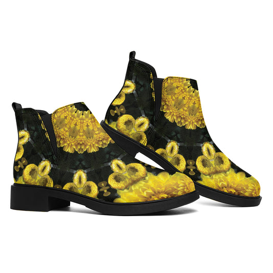 Yellow Flower Kaleidoscope Print Flat Ankle Boots