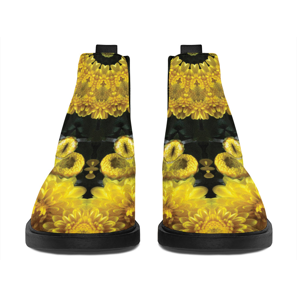 Yellow Flower Kaleidoscope Print Flat Ankle Boots