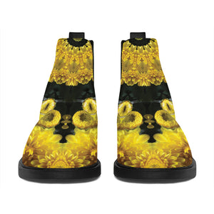 Yellow Flower Kaleidoscope Print Flat Ankle Boots